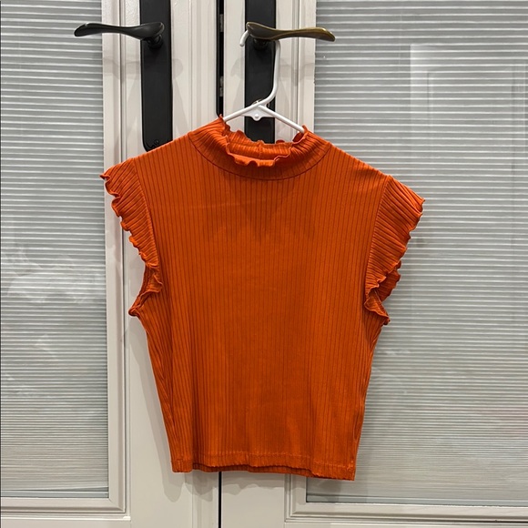 Zara | Tops | Zara Orange Ruffled Ribbed Tank Top | Poshmark